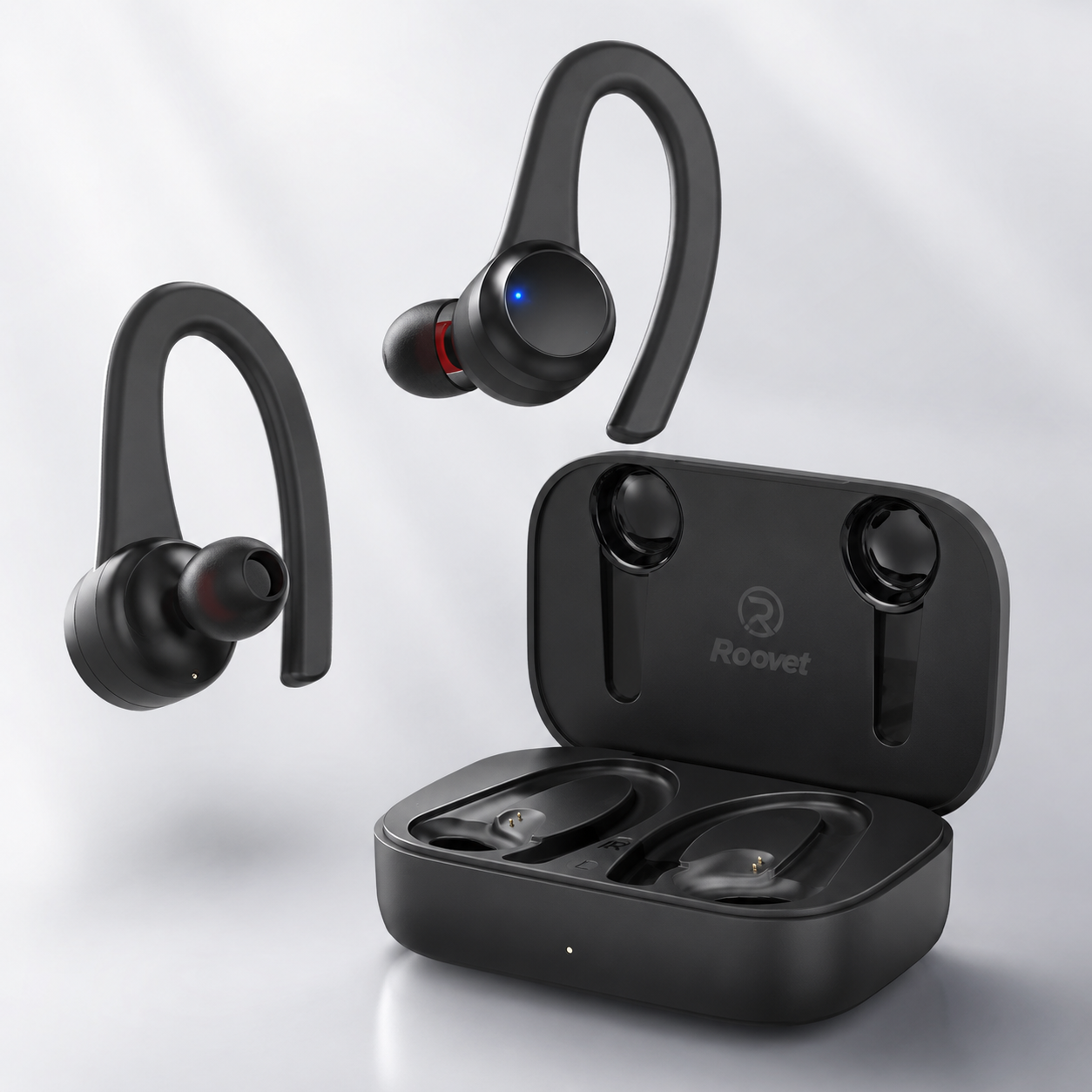 Roovet SE5 Premium Wireless Sport Earbuds with Active Noise Cancellation, Ear Hooks & Charging Case