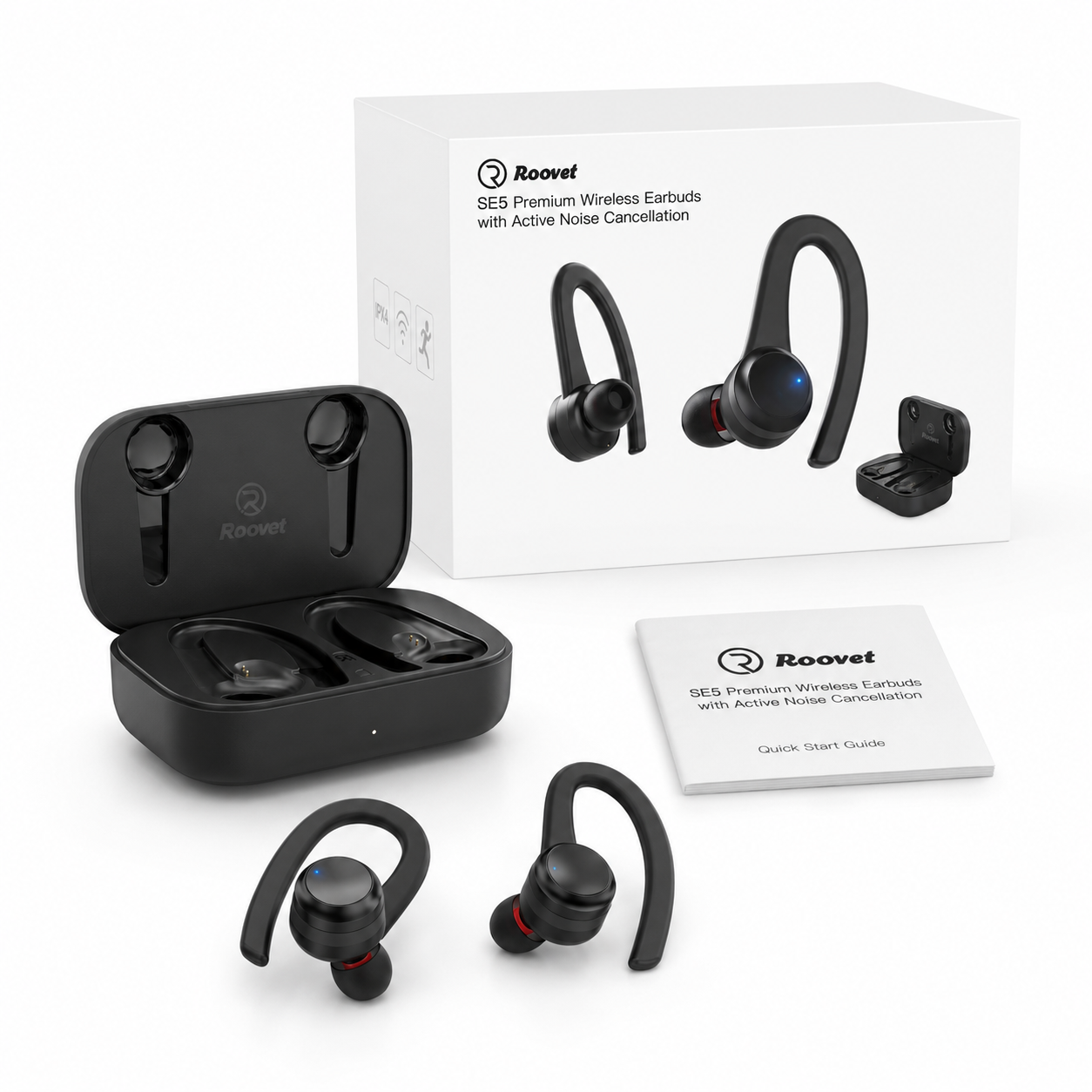 Roovet SE5 Premium Wireless Sport Earbuds with Active Noise Cancellation, Ear Hooks & Charging Case thumbnail 3