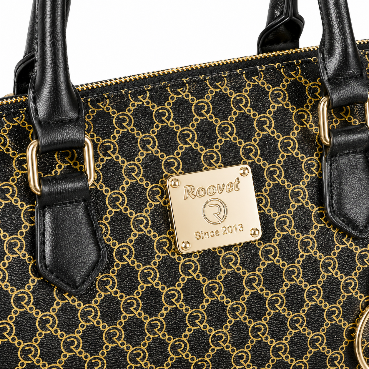 Roovet Signature Exclusive Handbag Purse – Black & Gold Monogram Luxury Satchel thumbnail 3