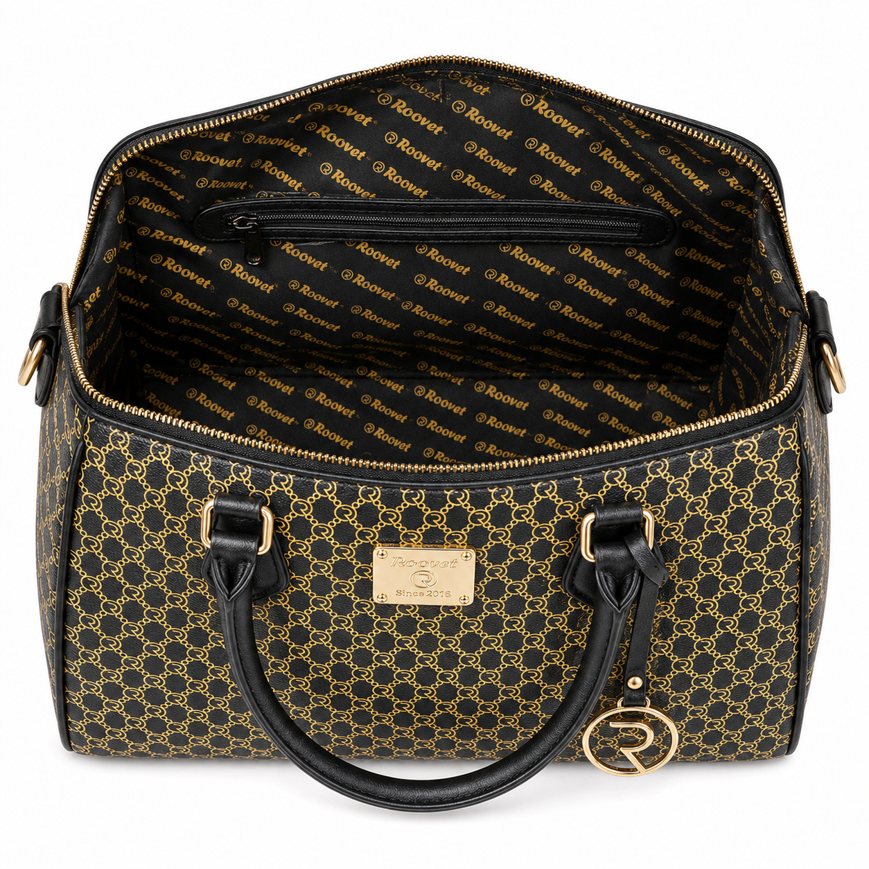 Roovet Signature Exclusive Handbag Purse – Black & Gold Monogram Luxury Satchel thumbnail 5