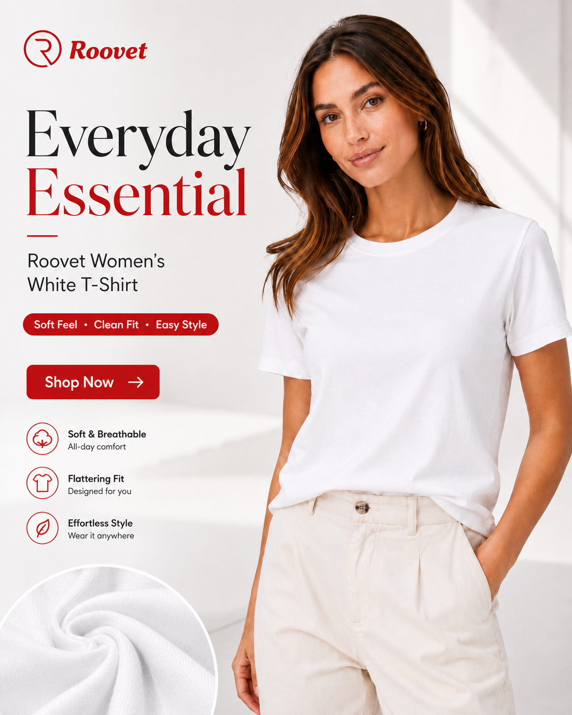 Roovet PureForm Women’s Classic White Tee thumbnail 4