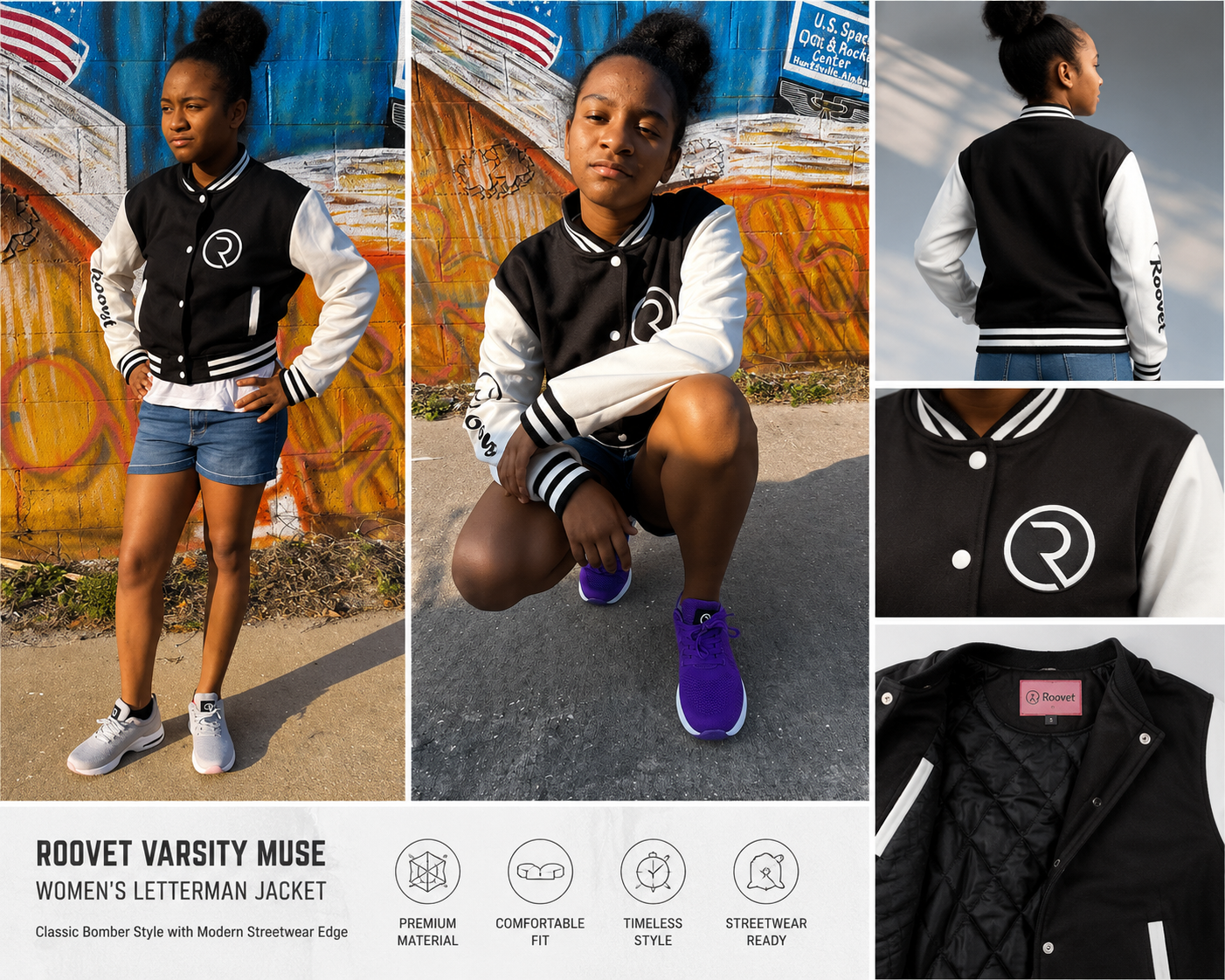 Roovet Varsity Muse Women’s Letterman Jacket – Classic Bomber Style with Modern Streetwear Edge thumbnail 10
