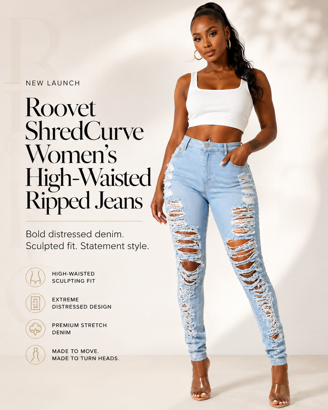 Roovet ShredCurve Womens High-Waisted Ripped Jeans thumbnail 3