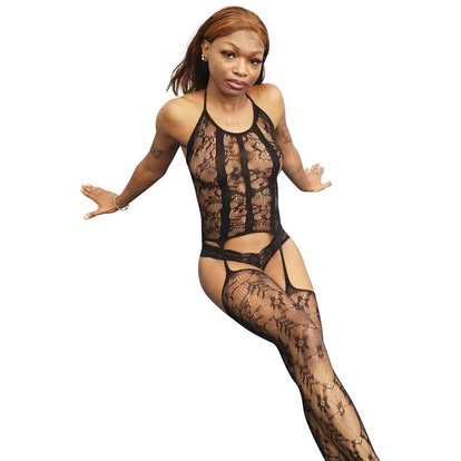 Roovet Midnight Bloom Lace Garter Bodystocking thumbnail 3
