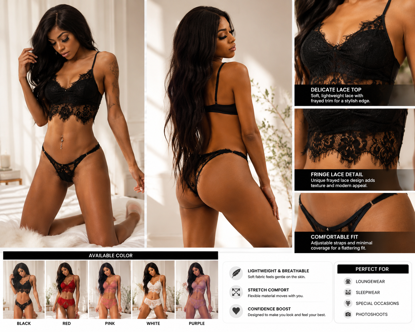 Roovet Allure Noir Lace Bra & Panty Set thumbnail 6