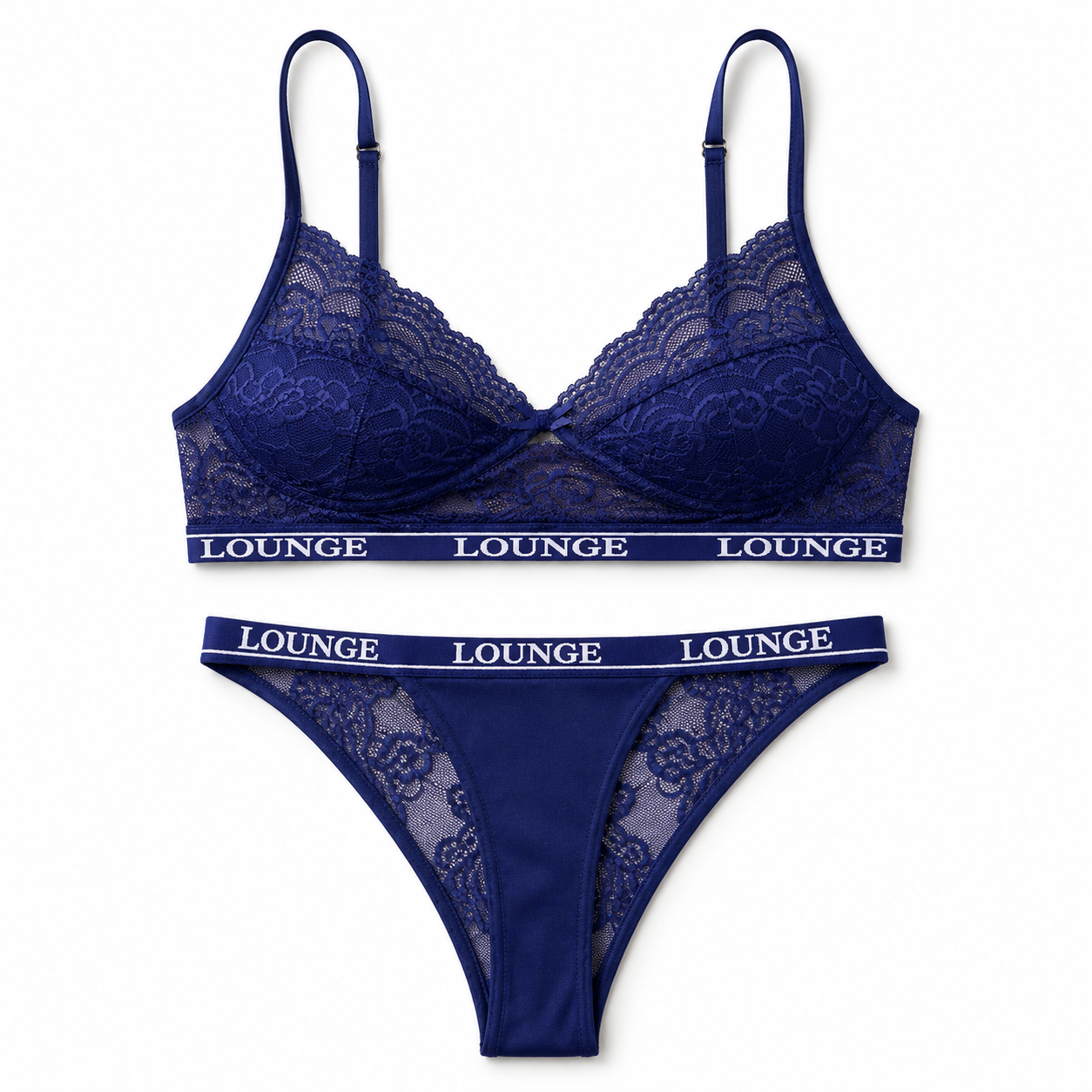 Roovet Lounge Royal Blue Lace Bralette & Thong Lingerie Set thumbnail 12