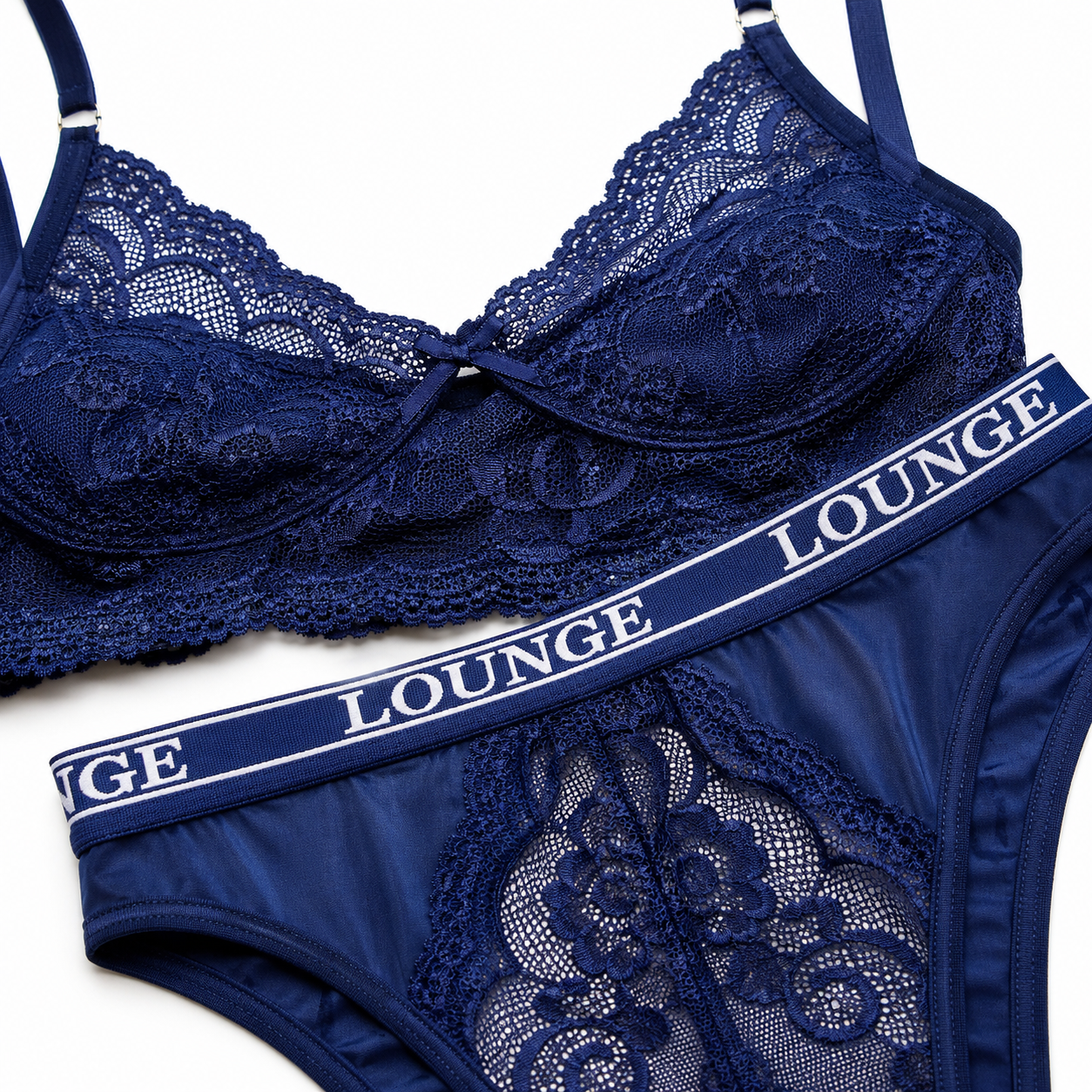 Roovet Lounge Royal Blue Lace Bralette & Thong Lingerie Set thumbnail 16