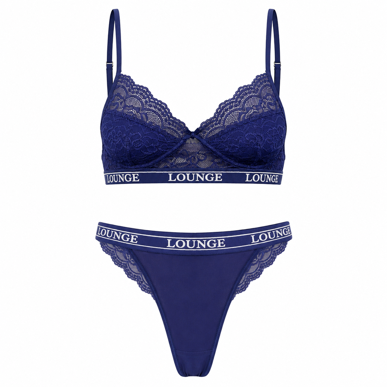 Roovet Lounge Royal Blue Lace Bralette & Thong Lingerie Set thumbnail 9