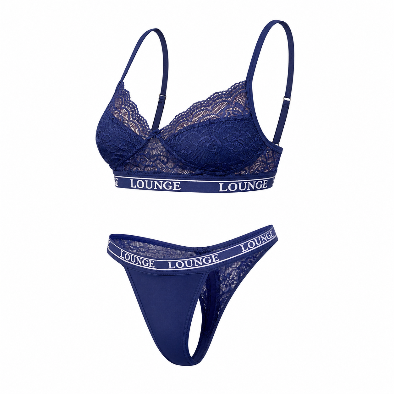 Roovet Lounge Royal Blue Lace Bralette & Thong Lingerie Set thumbnail 11