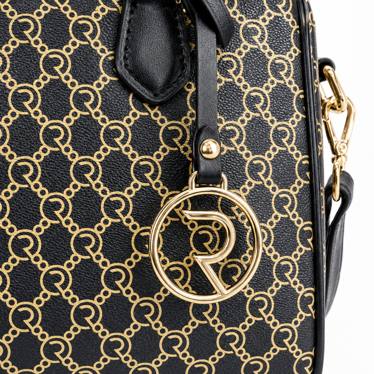 Roovet Signature Exclusive Handbag Purse – Black & Gold Monogram Luxury Satchel thumbnail 9